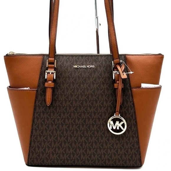 Michael Kors Large Charlotte Tote Bag Luggage Brown - Picture 1 of 12